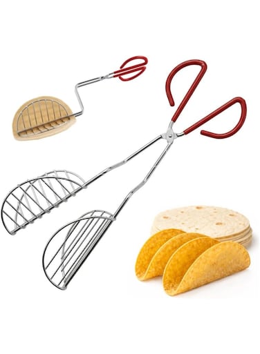 Kitchen Taco Making Tools, Taco Shell Tongs, Steel, Stay-Cool Handle, For Frying Homemade Crispy Shells For Tacos, Appetizers, Dips, And Desserts