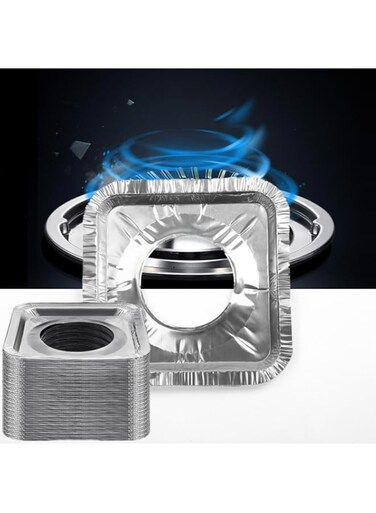 HONPOLO Stove Burner Covers 100-Piece Pack of Aluminum Foil Square Gas Burner Liners, High-Temperature Resistant Grease &amp; Oil Protection for Gas Stoves, 21.5cm x 21.5cm, Easily Cut to Fit Any Size