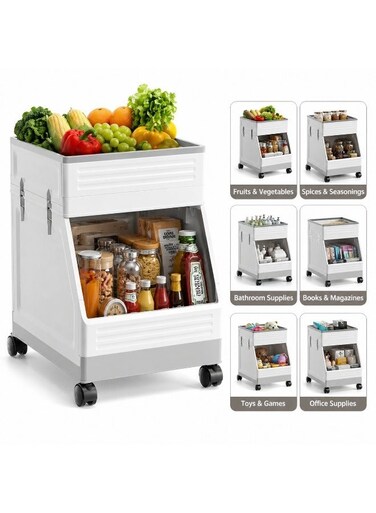 Storage Bins Rolling Multipurpose Storage Cart with Silent Lockable 360&Acirc;&deg; Wheels Space&acirc;&euro;&lsquo;Saving &amp; Foldable Design for Kitchen, Bathroom, Office