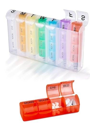 Pill Organizer - Pill Planners for Pills and Vitamins Day Week, 4 Times-a-Day Medication Reminder, AM PM Compartments Monday to Sunday for Travel or Purse