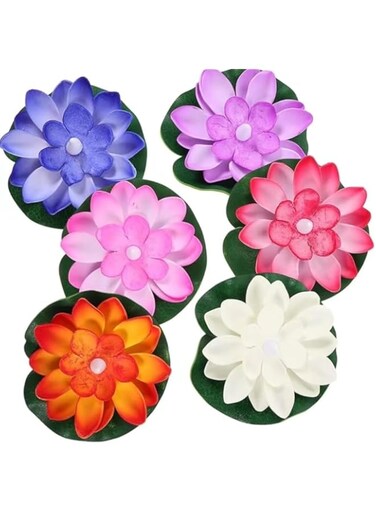 Rayyan Floating Pool Lights, Lotus Flowers Lights, Fun Pool Accessories, Pond Light LED Candles Artificial Flower Water Lily Pad for Pool at Night, Garden Valentine's Day Decor (Pack of 6)