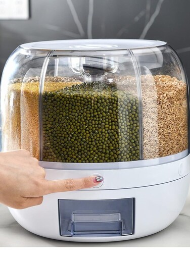 360&Acirc;&deg; Rotating Dry Food Dispenser White 6-Grid 12 Lbs Round Cereal Dispenser 12"&Atilde;&mdash;10"&Atilde;&mdash;10" Grain Dispenser for Rice Storage Kitchen Corn BPA-Free,B