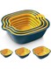 From Farm to Feast: Home Chef's 6 Pieces Colander with bowl for Gourmet Cooking Adventures, Food Strainer for Pasta Veggies and Fruits, 3 Sets - 2 in 1 Drain Basin &amp; Basket (Blue &amp; Yellow)