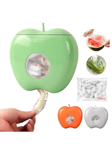 Plastic Wrap Storage Box with 100pcs Plastic Wrap, Multi-functional Wall-Mounted Cling Film Dispenser, Large Capacity Fresh Keeping Bag Storage Box for Kitchen, Vegetable Fruit Food (Green)