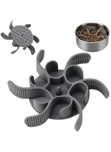 Dog Slow Feeder Dog Bowls Silicone Spiral Dog Food Bowls Feeder Insert to Slow Down Eating for Large Medium Small Breed Dogs Perfect with Stainless Steel Glass Ceramic Dog Bowls (Grey)