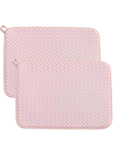 QGWJEKUI Pink Dish Drying Mats for Kitchen Counter, 2 Pack Dish Drying Mat Drying Pad, Dish Rack Drainer Mat, Pink Kitchen Mat (pink)