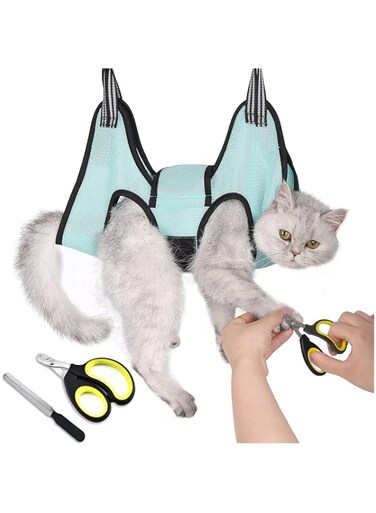 Cat and Dog Grooming Hammock with Safety Belt for Nail Clipping Grooming.Cat Bathing Bag for cat Nail Trimming, Pet Claw Care Bag, Dog Grooming Harness (S)