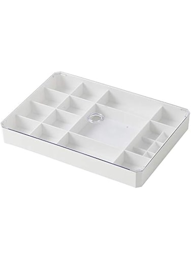 Rubik Jewelry Organizer, Multi-Grid Jewelry Storage Box with Clear Lid for Rings Earrings Necklaces and Bracelets Organization (White)