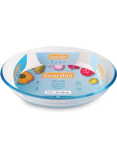Borosilicate Glass Oval Baking Dish Heat Resistant 35 X 24 X 7 Cm, 3 Litres, Transparent/Light Blue