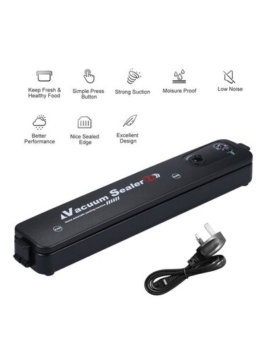C100-240 V 90W Full- Automatic Electric Vacuum Film Sealer Packaging Machine Vacuum Packer Included 10 Pocket Bag Portable for Home Kitchen Daily Black 37.5*7*8.5cm