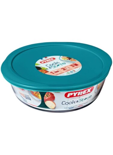 Pyrex Cook &amp; Store Round Roaster with Lid - 2.3L Capacity for Versatile Cooking and Storing