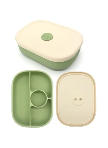 babees - SealTight Silicone Bento Box, Food-Grade, Leak-Resistant Lunch Container for Kids &amp; Adults (Olive)