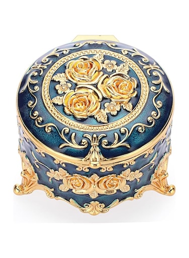 Hipiwe Antique Metal Jewelry Box Ring Earring Treasure Chest Case Small Trinket Box Round Jewelry Display Box Necklace Organizer Wedding Birthday Gift Home Decor, 3x3x2.4 inch