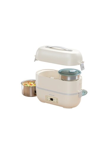 LION Electric Lunch Box Food Warmer 2L with 4 Stainless Steel Containers, 300W PTC Heating, Digital Display, Timer Function, Leak-Proof Design, Carry Handle &acirc;&euro;&ldquo; White
