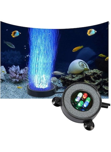 PINKE Aquarium Air Bubble LED Light Aquarium Air Stone Disk Kit Fish Tank Air Bubbler Decoration Air Stone Diffuser Decor Lamp with Sucker 6 Color Backgound Lighting (Pump not Included)