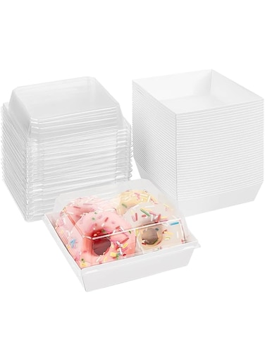 MAKINGTEC 50 Pack Paper Charcuterie Boxes with Clear Secure Lids Clear Plastic Cheesecake Containers Individual Disposable Triangle Cake Boxes for Pie Slice Cheesecake Dessert