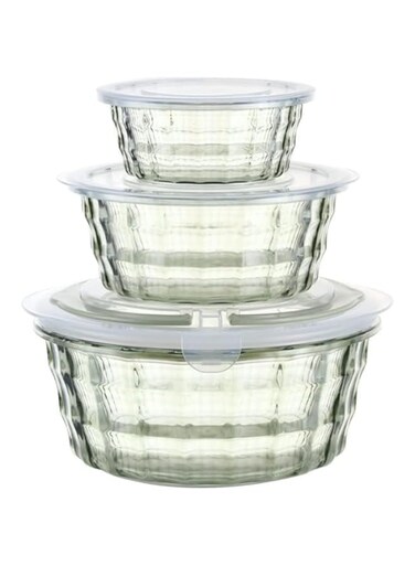 KASTWAVE Salad Bowls, Set of 3 Food Storage Bowls with Lids &amp; Handles, Kitchen Meal Prep Space Saving Nesting Bowls, BPA Free Food Storage Containers, Plastic Salad Serving Bowl Set (Green)