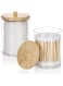 Tazweeq Bathroom Jars Qtip Holder, 2 Pack Apothecary Jars, Acrylic Cotton Ball Holder, Clear Bathroom Canisters with Bamboo Lids for Cotton Swab Cotton Brush