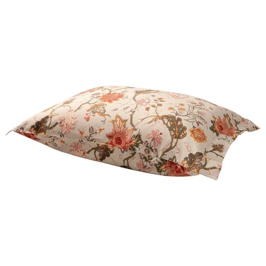 Cotton Viscose Pillowcase with Floral Pattern, Light Grey-Beige, 50x80 cm