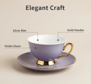 Ceramic Tea Cup/Coffee Cup and Saucer Set with Teaspoon in Gift Box, Office and Home, Dishwasher and Microwave Safe, 3 Pieces(8oz, Lavender)