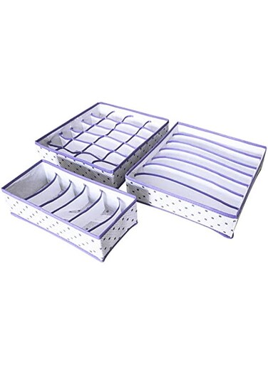 SKEIDO 3pcs Underwear Box Organizer Foldable Drawer Divider Bras Socks storage box Wardrobe Closet Set Washable Container -Purple