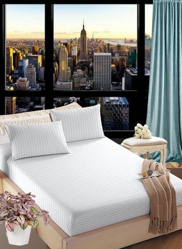 White Extra Deep Pocket Sheets Cotton 3 Piece Bed Sheet Set 180x200+25cm