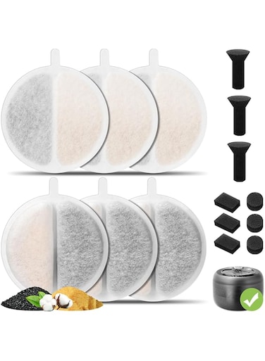 Replacement Filters for Pet Water Fountain Replacement, Upgrade Activated Carbon Filter for 2.5L Lite &amp; Premium Cat Fountain, Triple Filtration System for Pet Dog Cat Rabbit Drinking Fountain, 6 Pack