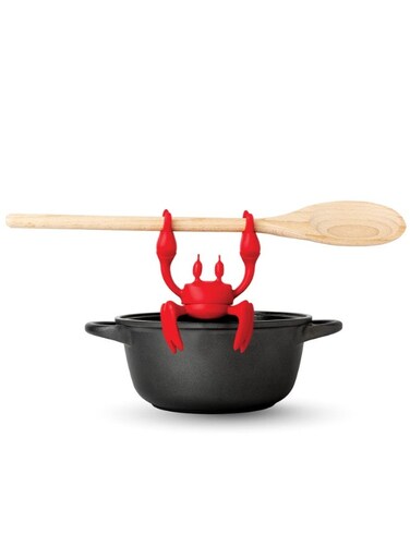Crab Shape Silicone Utensil Holder , Heat Resistant Pot Edge Clip and Spoon Holder, Anti-Skid Drip Catcher And Steam Diffuser For Kitchen and BBQ , Silicone Spoon Rest for Stovetop Use , Red , 4*7.5*10 cm