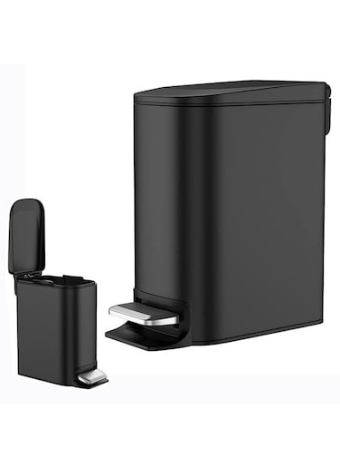 Small Bathroom Trash Can with Lid Soft Close, Step Pedal, 6 Liter / 1.6 Gallon Stainless Steel Garbage Can with Removable Inner Bucket, Anti-Fingerprint Finish