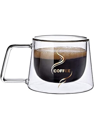 Double Wall Borosilicate Glass Coffee Mug Clear 9cm