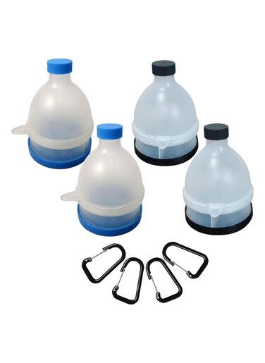 4-Pack Protein Powder Travel Containers with Carabiners, No-Mess Portable Funnel for On-the-Go Use