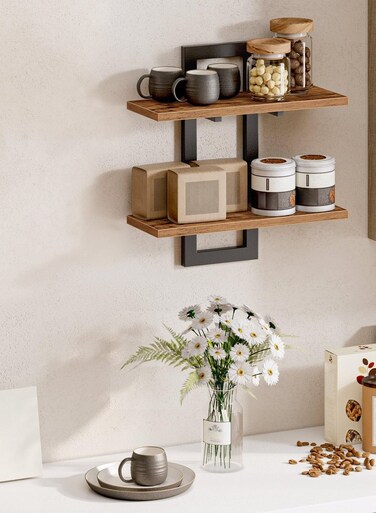 Floating Shelves, 15 Inch Wall Shelf Set of 1, Wall Mounted Storage Shelves 2-Tier, Hanging Bathroom Shelves, for Living Room, Bedroom, Bathroom, Kitchen, Brown