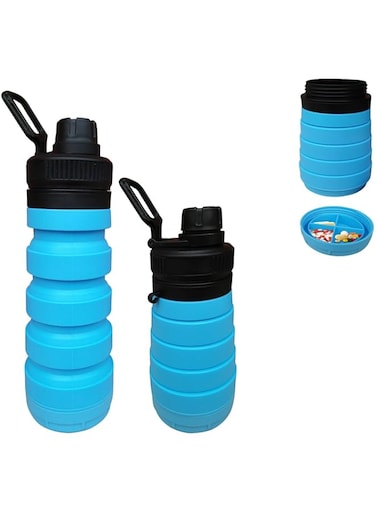 Collapsible Sports Water Bottle 750ml Silicone BPA Free foldable water bottle for kids and adults Ideal for outdoor activities School, Sports, Hiking and GYM water bottle with smart bottom storage