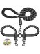 X spring Dog Lead Sets, Dual Dog Leash, Black Dog Leash Coupler, 360 Swivel No Tangle Double Dog Walking Training Leash, Comfortable Shock Absorbing Reflective Bungee for Two Dogs