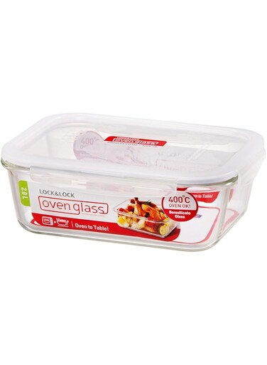 . Rectangular Glass Container, Clear, 2L, Llg455