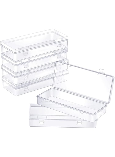 Khazna Clear Plastic Storage Boxes,6 Pcs Rectangle Plastic Storage Containers for Small Items/Crafts/Jewelry/Hardware/Beads/Game Pieces/Stationeries