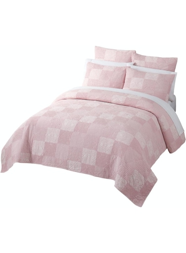 MANTIS Cotton Stonewash Quilt Set &acirc;&euro;&ldquo; Ultra Soft 100% Cotton Bedspread with Vintage Texture &acirc;&euro;&ldquo; Lightweight &amp; Breathable All-Season Quilt &acirc;&euro;&ldquo; Available in King Sizes (Pale Pink, King)