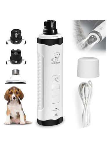 HELEE Dog Nail Clipper with 2 LED Lights, 2-Speed Electric Rechargeable Dog Nail Clipper for Small Medium Large Dogs Cats Nail, Painless &amp; Quiet Paws Smoothing Dog Nail Grinder