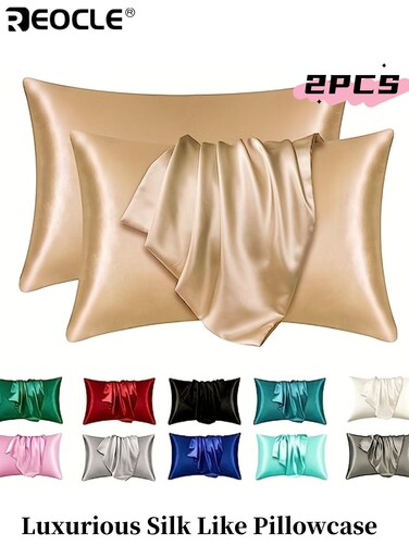 2pcs Luxurious Silk Like Pillowcase Breathable Smooth Fabric Solid Color Wrinkle Resistant Pillow Case Designed to Protect Your Skina and Hair