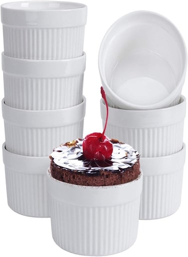 Ramekins 6 Oz, Set Of 8, Creme Brulee Ramekins, Souffle Dishes, Oven Safe Porcelain Ramiken Bowls For Custard, Lava Cakes, Pudding, Flan, Mini Desserts, Jam And Ice Cream, Ramekins For Baking