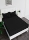 Fitted Elastic Bedsheet Set With Pillow Covers, King/Queen/Double/Single Sizes, Color Black