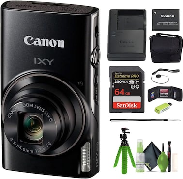 Canon IXY 650 Compact Digital Camera 12x Optical Zoom IXY650 (Black) Bundle With 64GB Memory Card + Camara Bag + Card Reader + Vlogging Tripod + Cleaning Kit And More