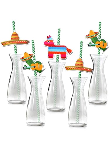 TERRIFI Mexican Party Paper Straw, 36 Pcs Mexican Fiesta Biodegradable Paper Drinking Straw, Decoration for Mexican Theme Birthday Wedding, Mexican Party Decoration Favor, for Birthdays &amp; Party Favors