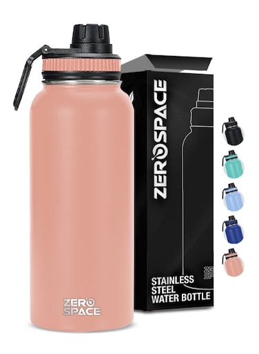 Stainless Steel Water Bottle 1L, 32oz Double Wall Vacuum Insulated Water Bottle, Hot &amp; Cold Thermos Flask with Spout Lid, BPA-Free Water Bottles for Gym, Travel, Office and Kids (Pink)