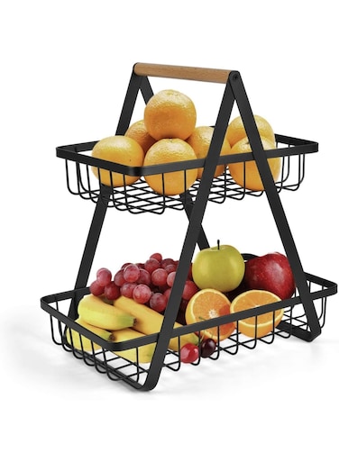 2-Tier Countertop Fruit Basket, Metal Wire Kitchen Organizer for Fruits, Vegetables, Bread &amp; Snacks, Detachable &amp; Space-Saving