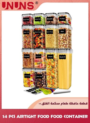 Airtight Food Storage Container Set,14 Pcs Clear Food Storage Container With Lid,BPA-Free Cereal And Snack Containers With Lables And Small Spoon For Kitchen Pantry Organization And Storage
