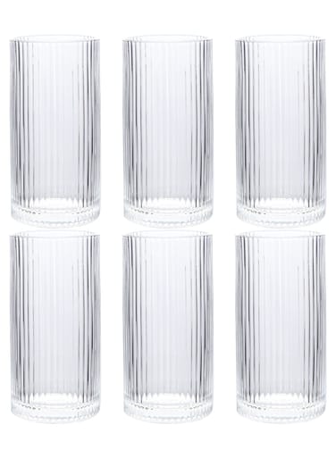 Transparent 380Ml Thick Base Ribbed Drinking Glasses &acirc;&euro;&ldquo; Vertical Striped Design Glass Cups For Beverage Serving &amp; Daily Use