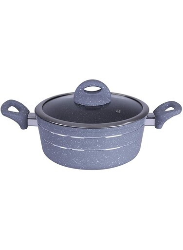 Royalford 22cm Die-Cast Aluminium Casserole with Glass Lid &ndash; Durable Marble Coating, Aluminium Construction   Non-Stick Dish for Gas, Induction &amp; Ceramic Hobs