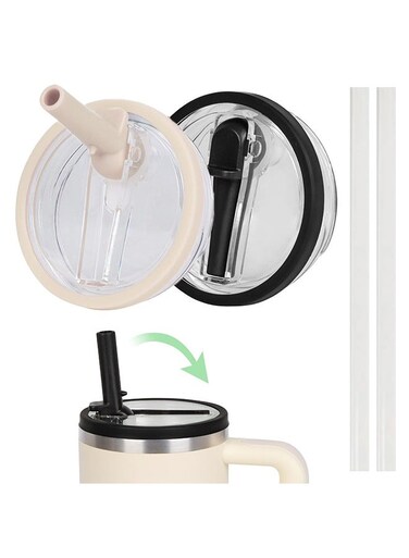 Pack 40 oz Tumbler Flip Straw Lid , Spill Proof Splash Resistant Tumbler Lids,Dustproof Tumbler Cover, Reusable Tumbler Cover(white+Black)