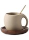 Ceramic Coffee Mug with Acacia Wood Saucer, 240 ml Espresso Cups Set for Latte, Cappuccino, Tea, Unglazed Porcelain Arty Coffee Cup for Home or Office